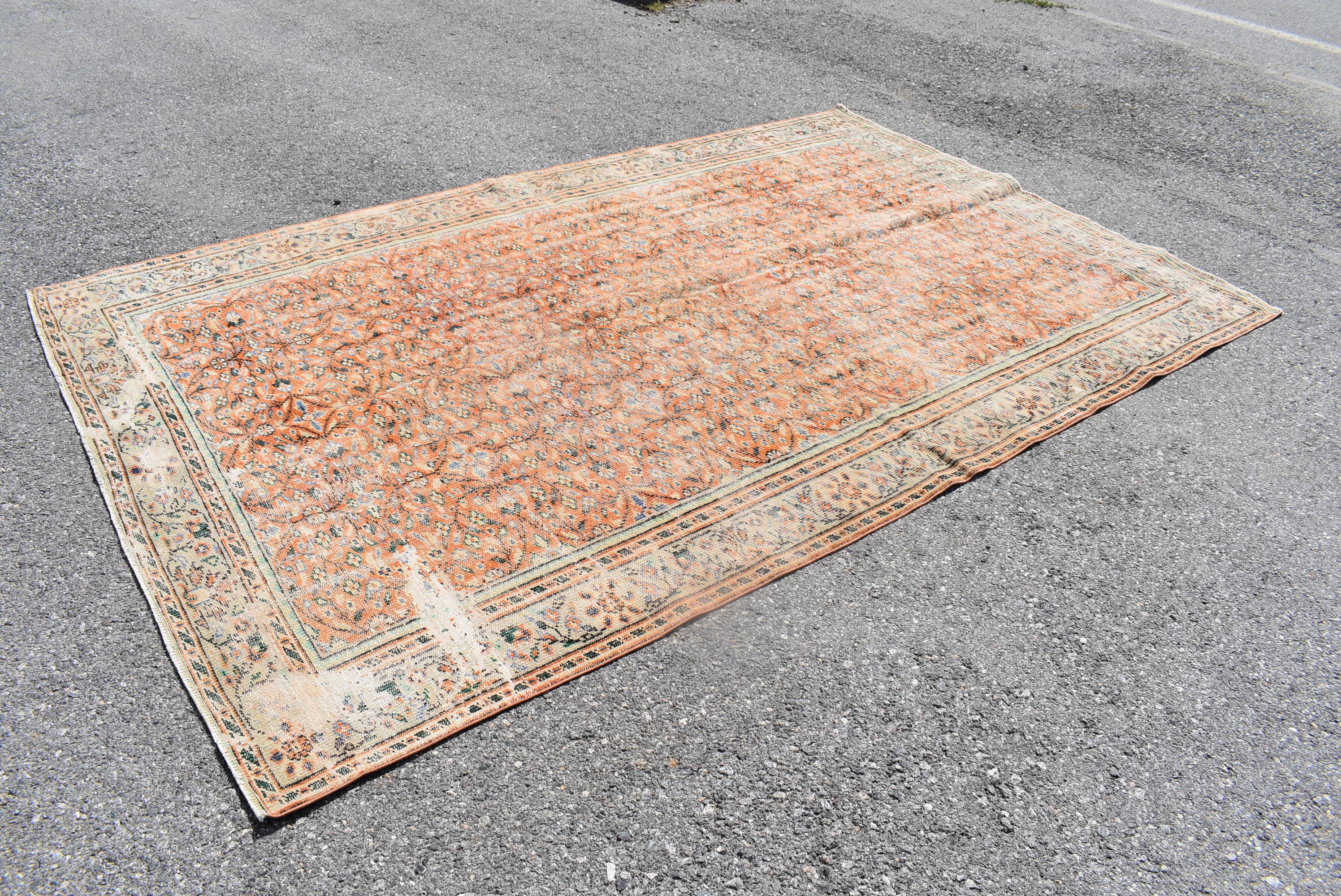 Large rug, Vintage rug, Red rug, Turkish rug, Boho decor rug, 6.4 x 10 Ft Turkey rug, Bohemian rug, Wool rug, Oushak rug, Aztec rug RRA2514