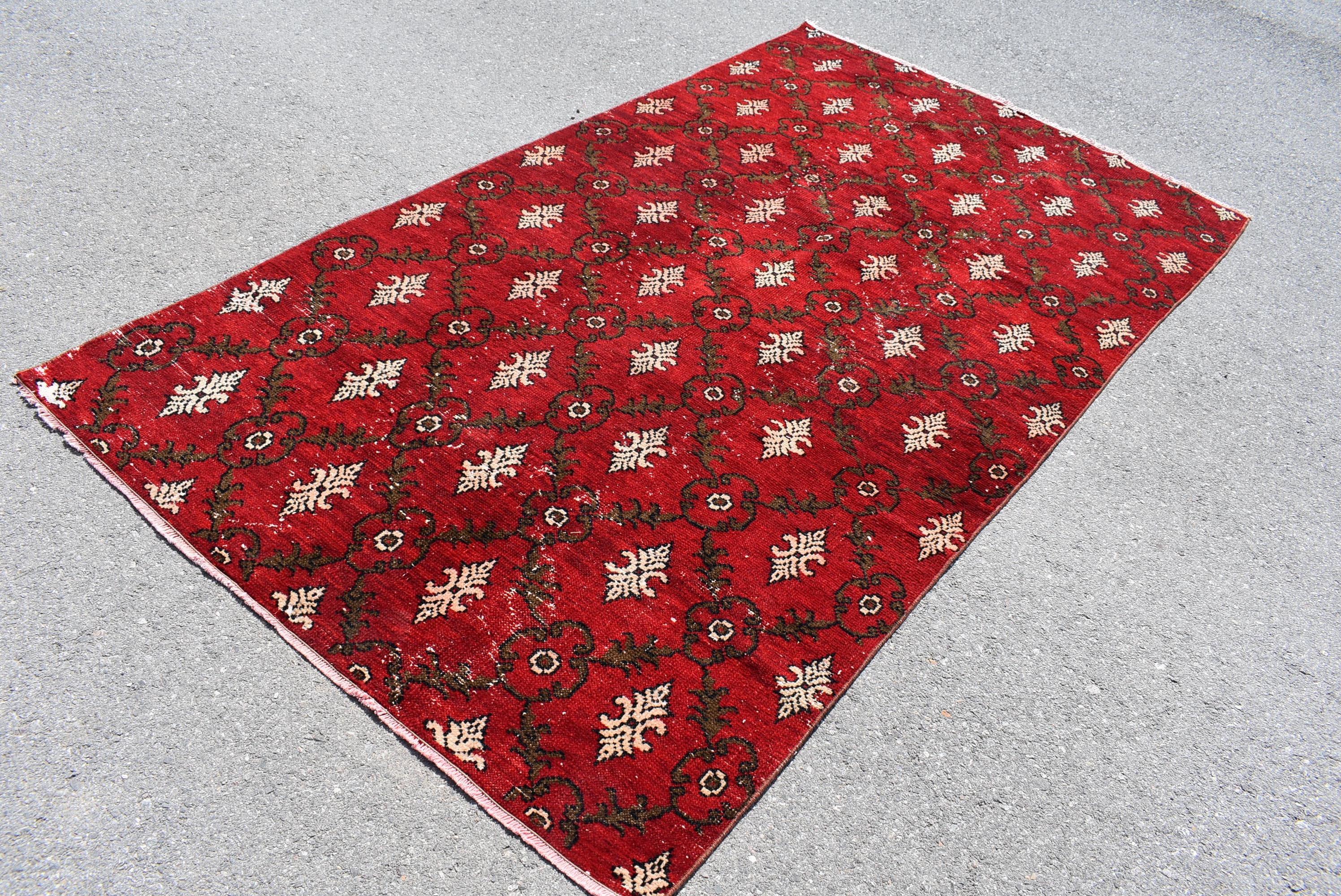 Tapis De Porte Turc Ancien Fait Main - Laine Sur Coton - Rouge - 1,4 X 3,6 Ft