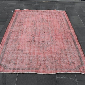 Pink overdyed rug, Turkish area rug, Vintage handmade wool rug, Bohemian rug, Home decor, Oushak rug, Bedroom rug, Rug,5.4 x 7.5 ft RR5220