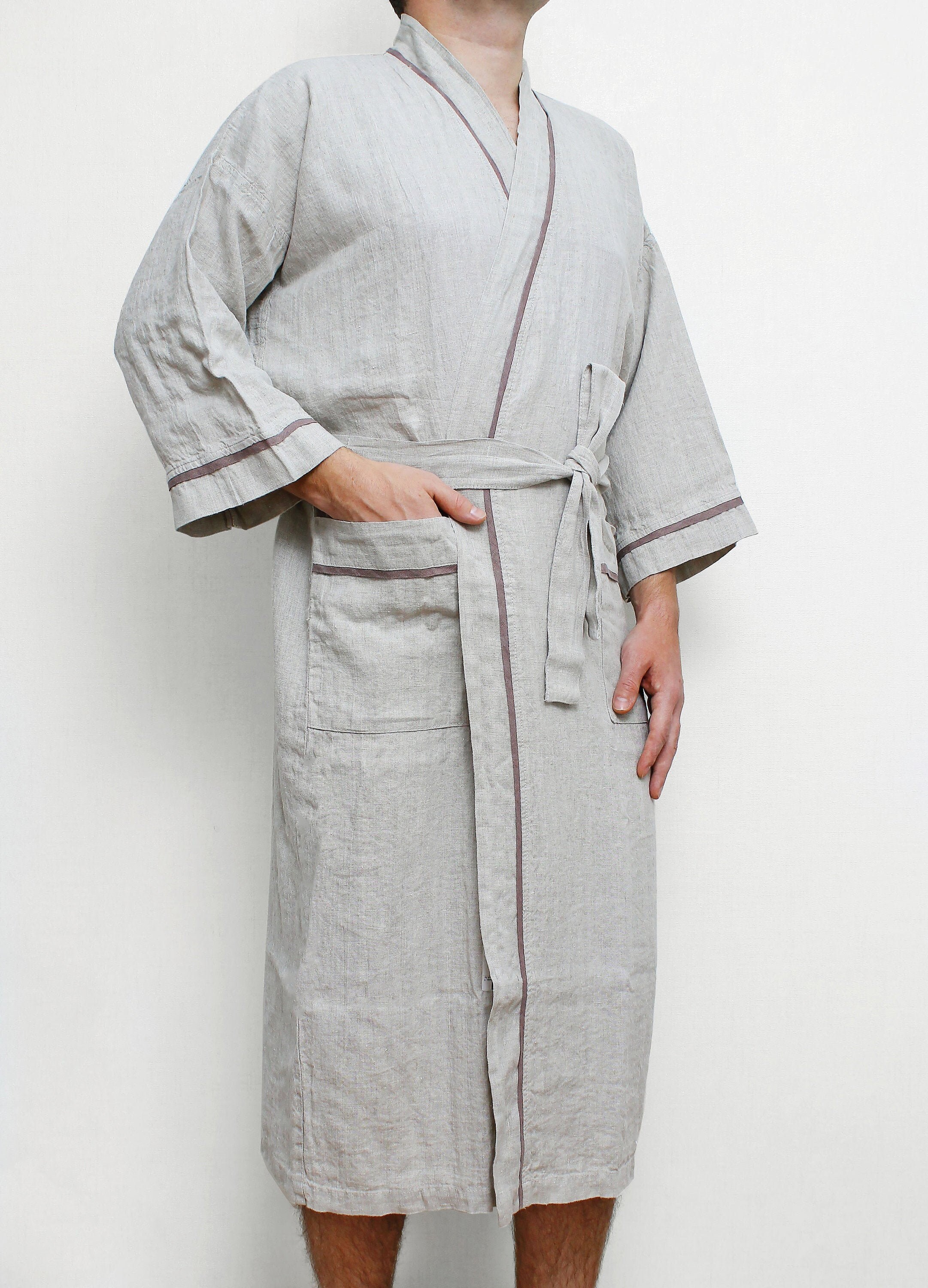 Linen bathrobe for men Washed linen bath robe natural linen Etsy