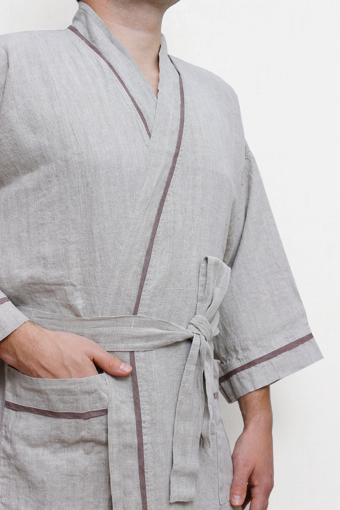 Linen bathrobe for men Washed linen bath robe natural linen Etsy