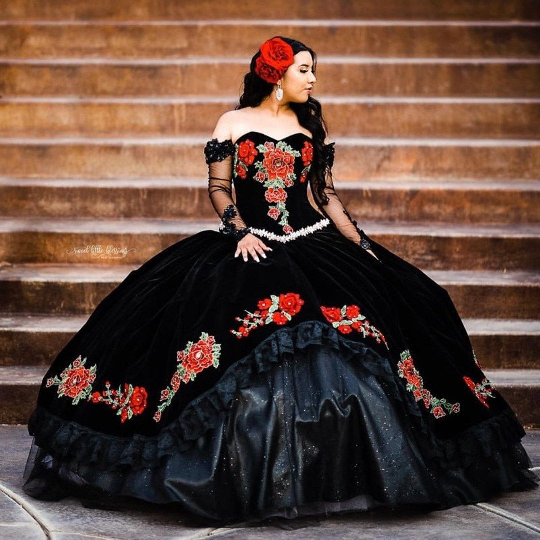 Vestidos de Quinceañera Negro Mexicano Manga Larga Apliques - Etsy España Vestidos de Quinceañera Negro Mexicano Manga Larga Apliques - Etsy España