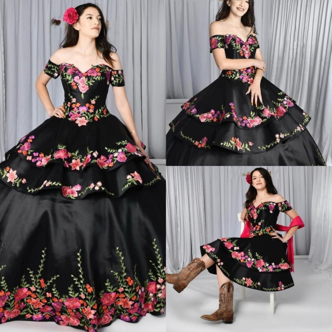 2021 Black Quinceanera Dresses Charro Detachable Skirt Floral - Etsy 2021 Black Quinceanera Dresses Charro Detachable Skirt Floral - Etsy