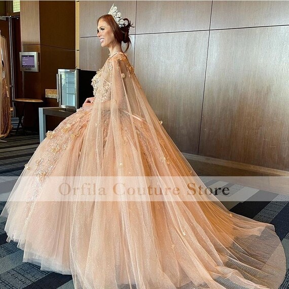Buy 2022 Collection Quinceanera Dress With Cape Sheer Neck Sequins Online  in India - Etsy