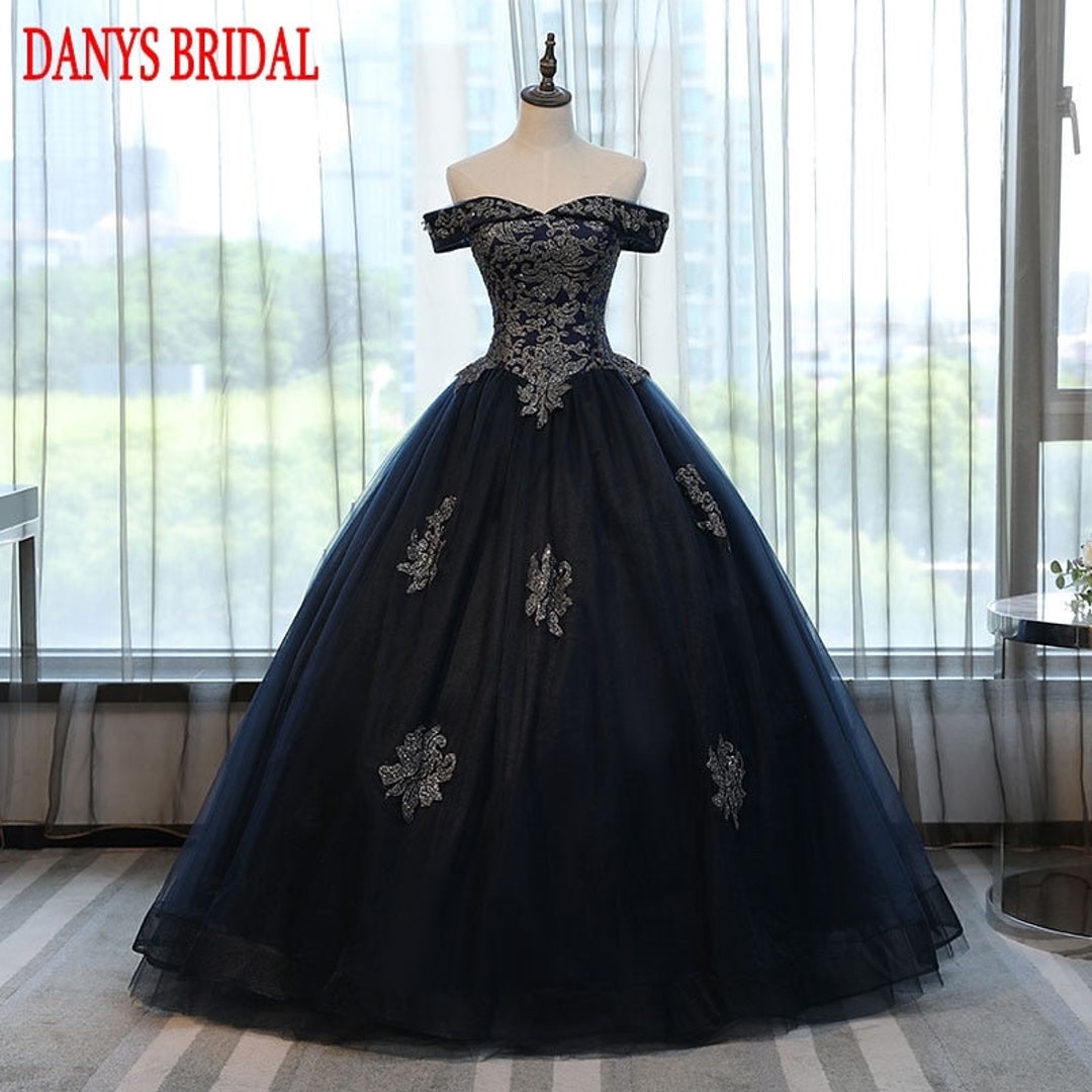 Navy Blue Ball Gown Quinceanera Dresses Plus Size off Shoulder - Etsy