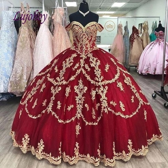 Red Quinceanera Dress Off The Shoulder Ball Gown