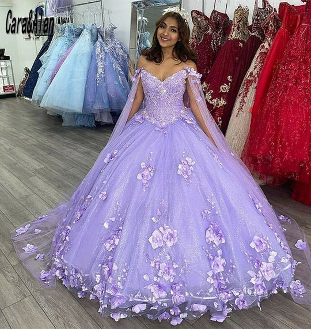 Pretty Colorful Rainbow Tulle Prom Dresses With 3D Flower Lace Appliques  Floor Length Puffy Princess Quinceanera Dress Brithday Party Gowns 2023