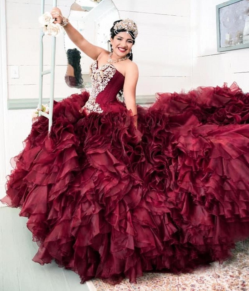 18+ Quinceanera Dresses Wine Red