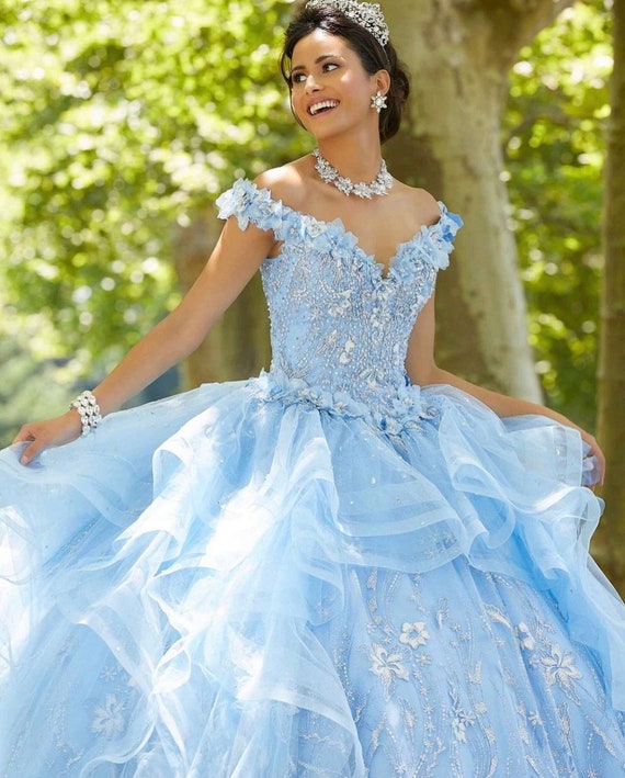 Blue and white cheap sweet 16 dresses