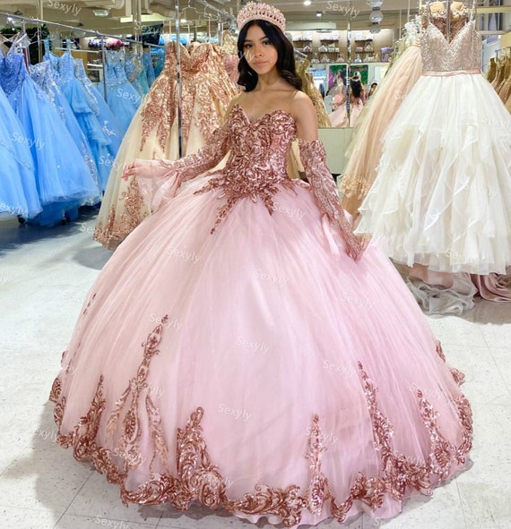 Princess Sequined Sweet 16 Quinceanera Dresses Dusty Pink Ball - Etsy Princess Sequined Sweet 16 Quinceanera Dresses Dusty Pink Ball - Etsy