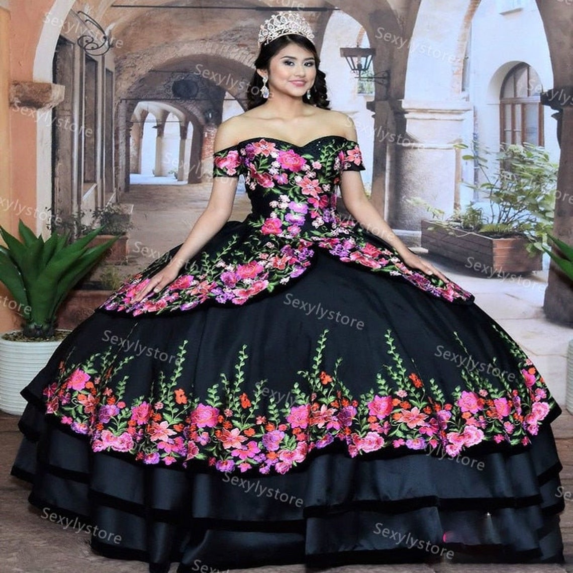 Princess Black Mexican Quinceanera Dresses 2020 With Short | Etsy