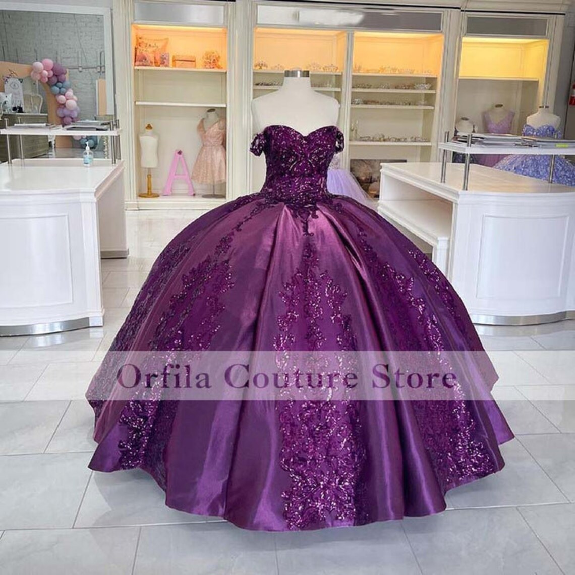Purple Sequins Lace Ball Gown Quinceanera Dress 2021 off - Etsy