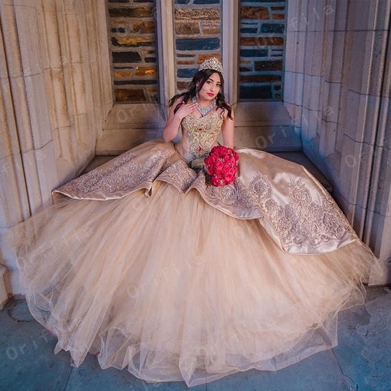 Champagne Vestido De 15 Anos Quinceanera Party Dresses Appliques