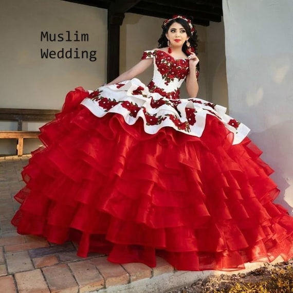 red and white quinceanera dresses