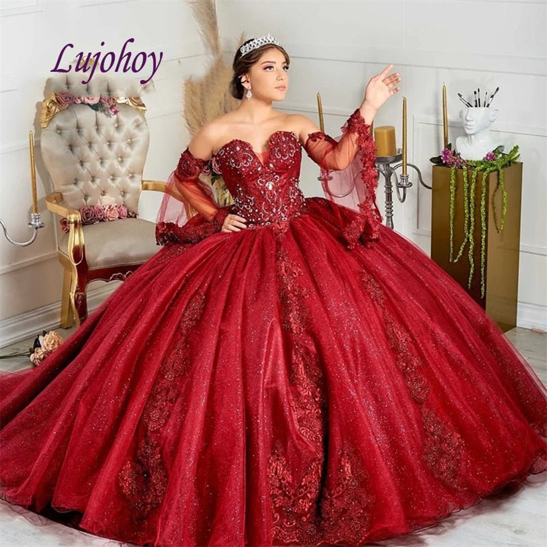 igennem Seks Rekvisitter Luxury Red Lace Quinceanera Dresses Ball Gown Mexican Tulle - Etsy