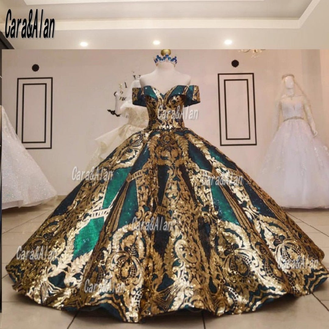 New Mexican Emerald Green Quinceanera Dresses Sequin Applique off