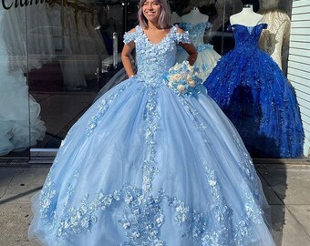Vestido de Quinceañera Azul Cielo Mexicano con Applique Floral - Etsy México Vestido de Quinceañera Azul Cielo Mexicano con Applique Floral - Etsy México