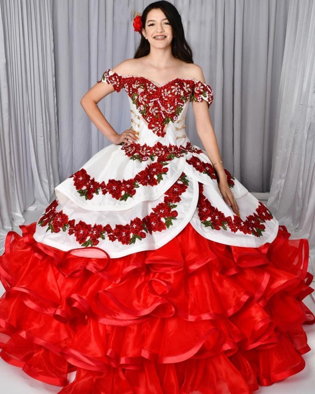 Vintage Red and White Quinceanera Dresses Mexican Two Piece - Etsy