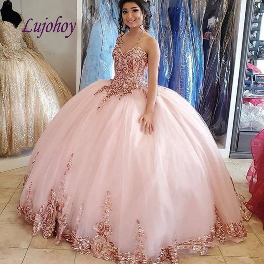 Pink Quinceanera Dresses Ball Gown Plus Size Mexican 15 Year Old Sixteen Tulle Sequin Princess