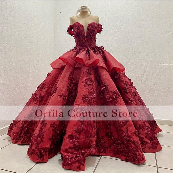 Royal red top quinceanera dresses