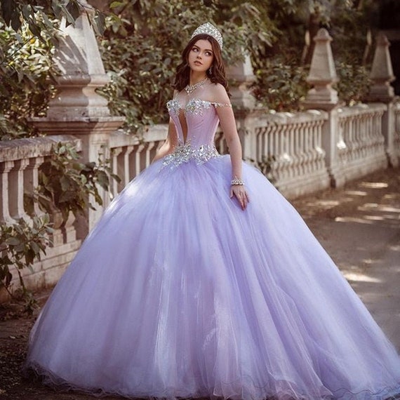 Long Sleeves Layered Light Purple Tulle Long Prom Dresses, Light Purpl –  Lwt Dress