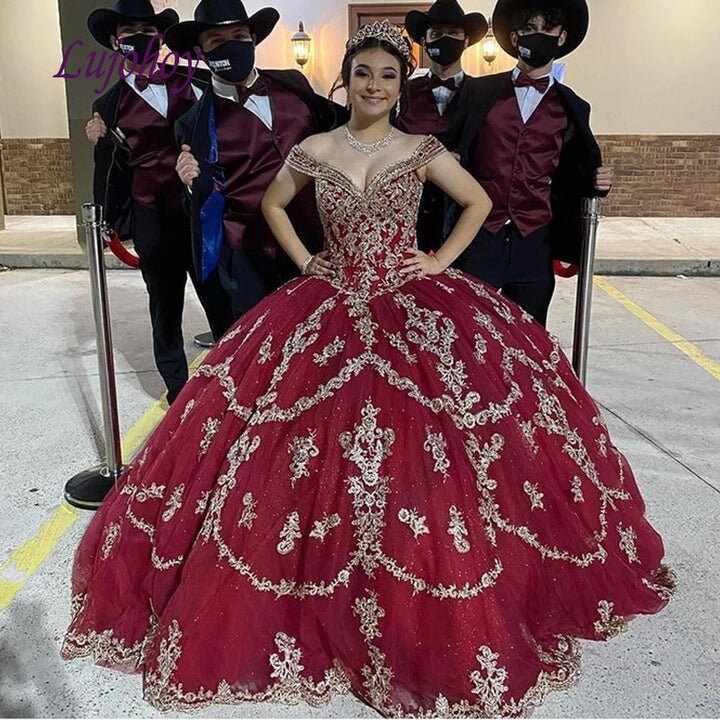 Luxury Red Gold Quinceanera Vestidos De Bola Corsé De - Etsy España Luxury Red Gold Quinceanera Vestidos De Bola Corsé De - Etsy España