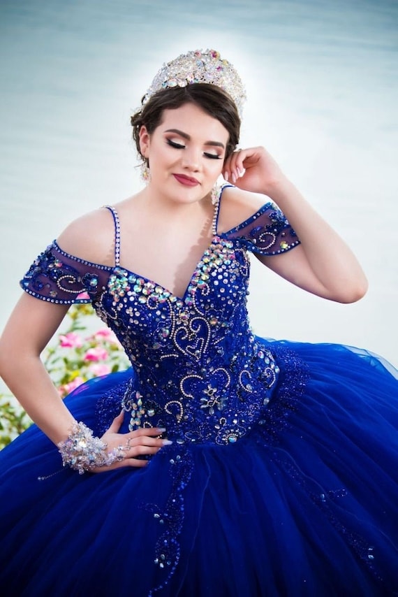 Royal Blue Beads Crystal Quinceanera Dresses Puffy Skirt - Etsy Finland Royal Blue Beads Crystal Quinceanera Dresses Puffy Skirt - Etsy Finland