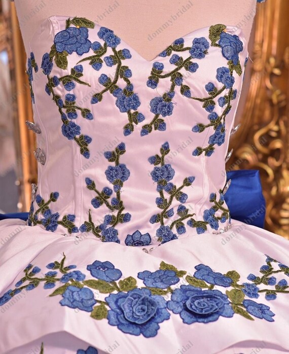 Royal blue and white quinceanera dresses cheap