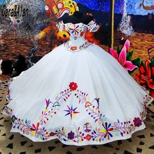 Mexican Girls Quinceanera Dresses Embroidery Charro Vestido De - Etsy Australia Mexican Girls Quinceanera Dresses Embroidery Charro Vestido De - Etsy Australia