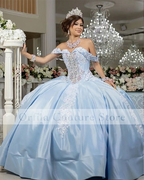 Vestidos De Quinceañera 2024 off Shoulder Sky Blue Appliques Lace Sweet 16  Dress Pageant Gowns Vestido De 15 Anos XV 