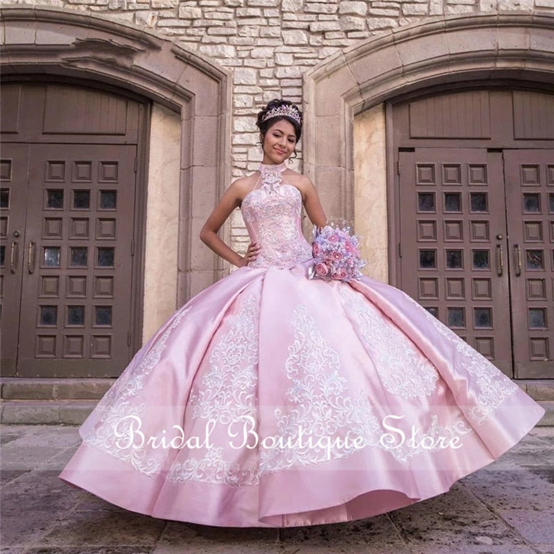 Lovely Ball Gown Quinceanera Dresses 2021 Halter Lace Applique - Etsy