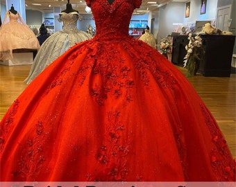 2022 Red Bling Quinceanera Dresses 