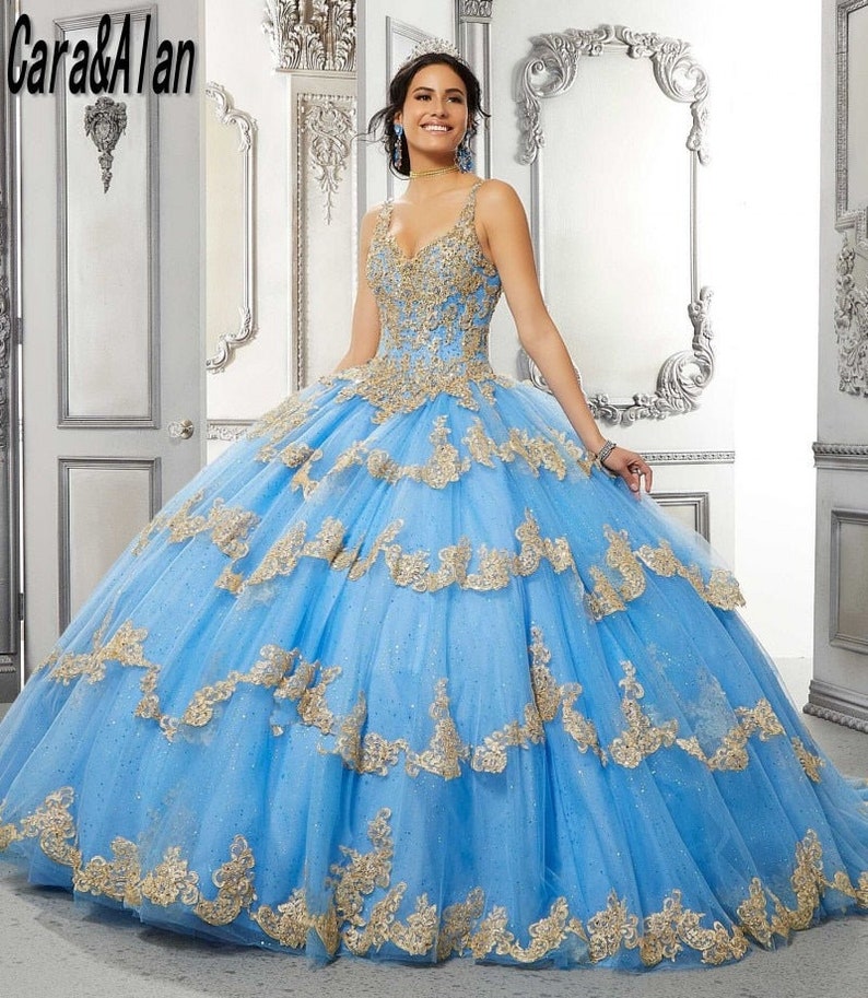 Elegant Sky Blue Vestido De15 Años Tiered Quinceanera Dresses - Etsy