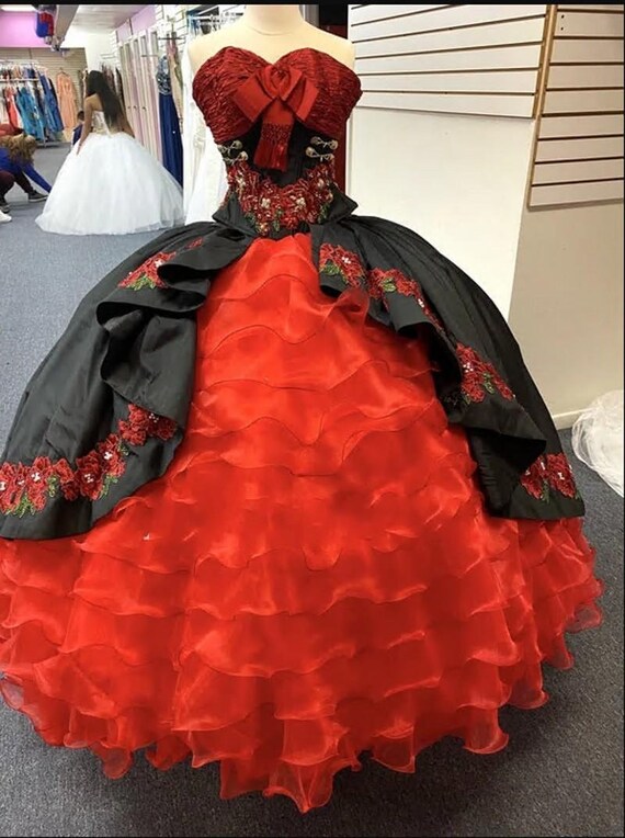 red and black quinceanera dresses