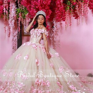 Luxurious 3D Flowers Quinceanera Dress ,Tulle Ball Gown Sweet 16 Dress Y1215