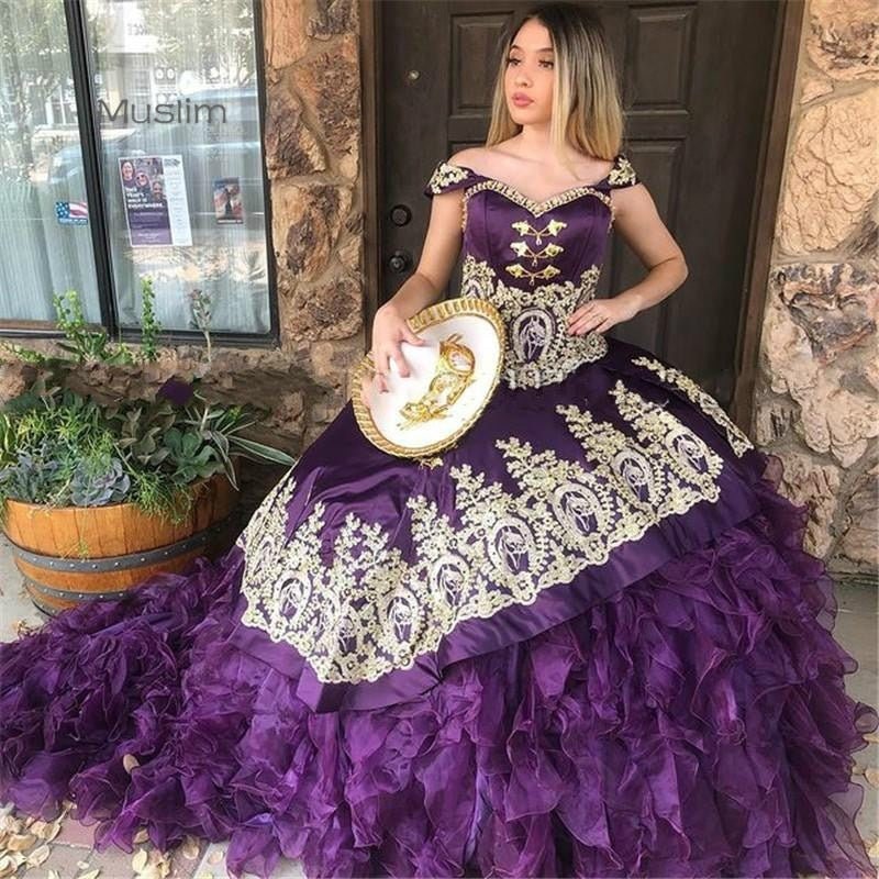 Mexcian Charro Purple Quinceanera Dresses Damas 202 Organza - Etsy Finland