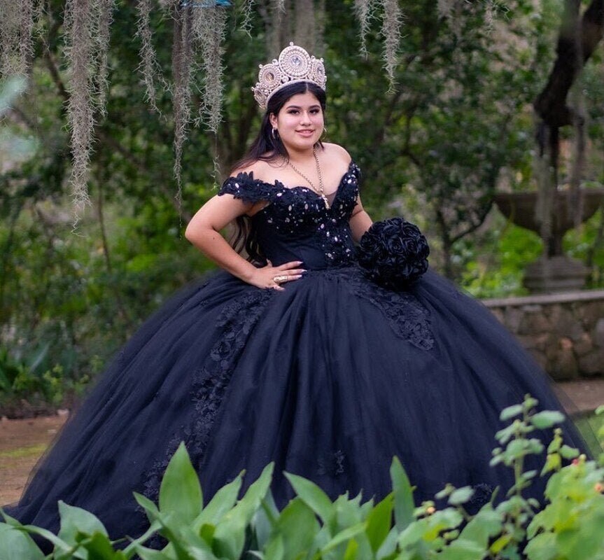 Vestidos De 15 Años De talla grande, Vestidos De quinceañera negros con  apliques De capa, vestido De baile Charro mexicano, vestido dulce 16 -   España