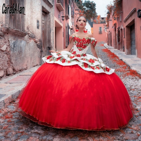 Vestidos 15 Años Vestidos de Quinceañera Blanco Rojo Con - Etsy España