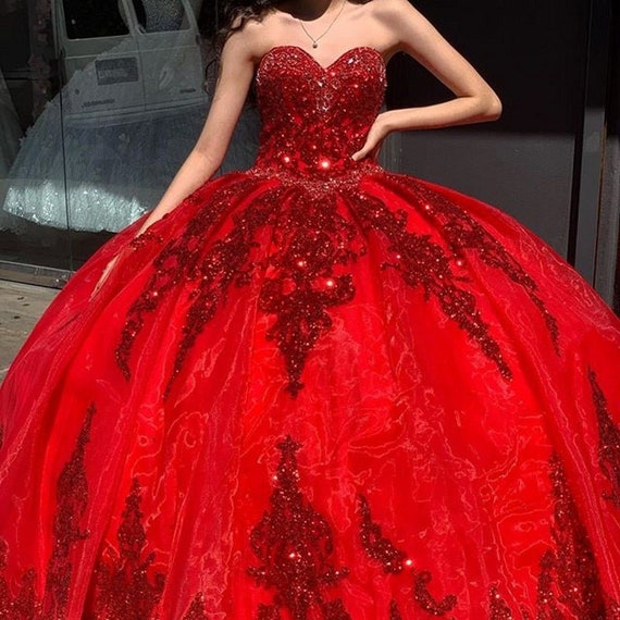 2022 Vestido De Fiesta De Encaje Con Cuentas Rojas Vestidos De