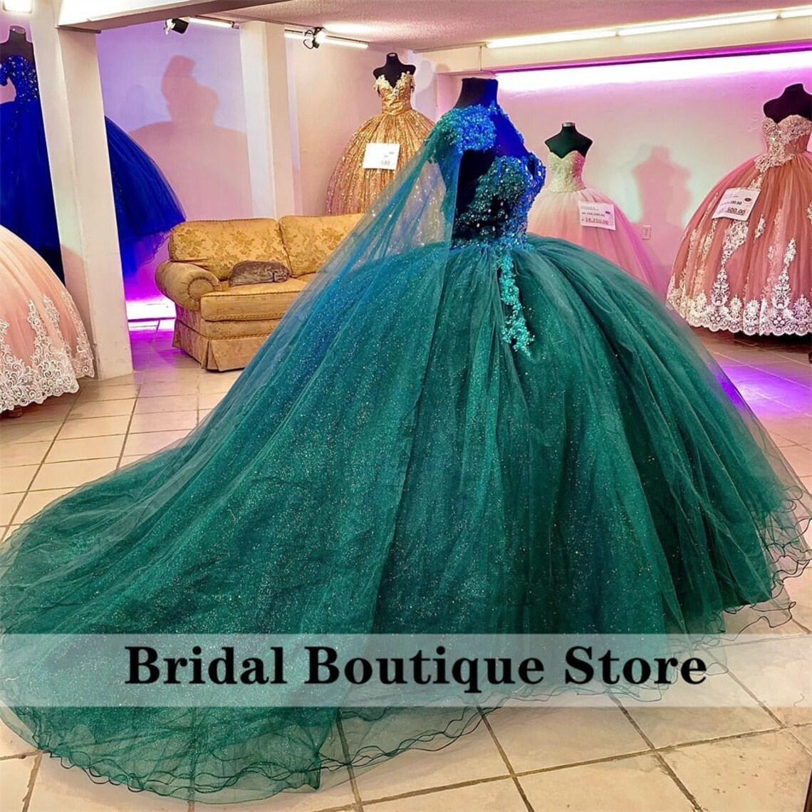 Emerald Green Quinceanera Dresses With Detachable Cape Etsy