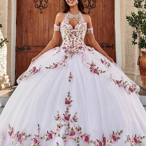 Charro Vestido De XV Años White Quinceanera Dresses With Floral ...