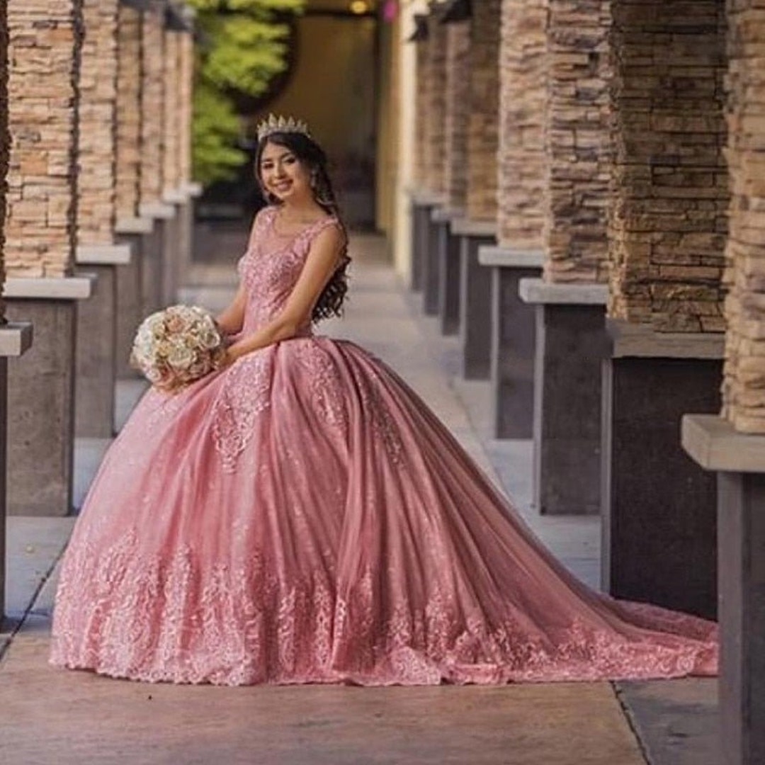 Elegant Pink Quinceanera Dresses Applique Beading Sweet 16 Dress
