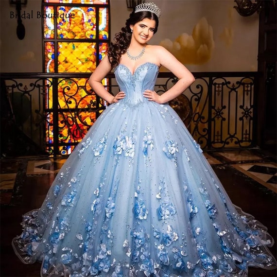 Vestido de Quinceañera Princesa Azul Claro 2021 Off Shoulder - Etsy México
