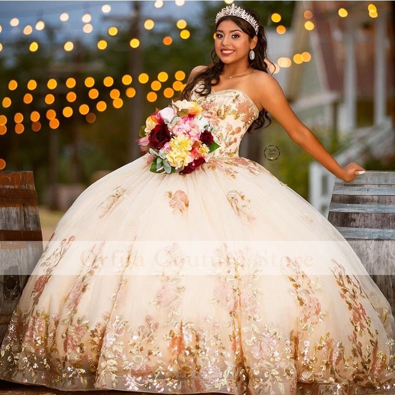 Champagne Sequins Lace Puffy Ball Gown Quinceanera Dresses - Etsy Champagne Sequins Lace Puffy Ball Gown Quinceanera Dresses - Etsy