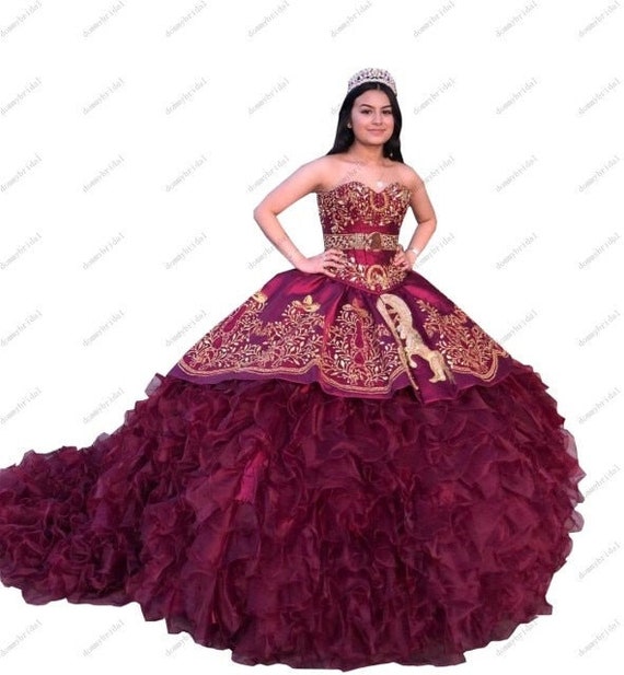 2022 Fashion Gold Embroidery XV Burgundy Ball Gown Satin - Etsy Sweden 2022 Fashion Gold Embroidery XV Burgundy Ball Gown Satin - Etsy Sweden