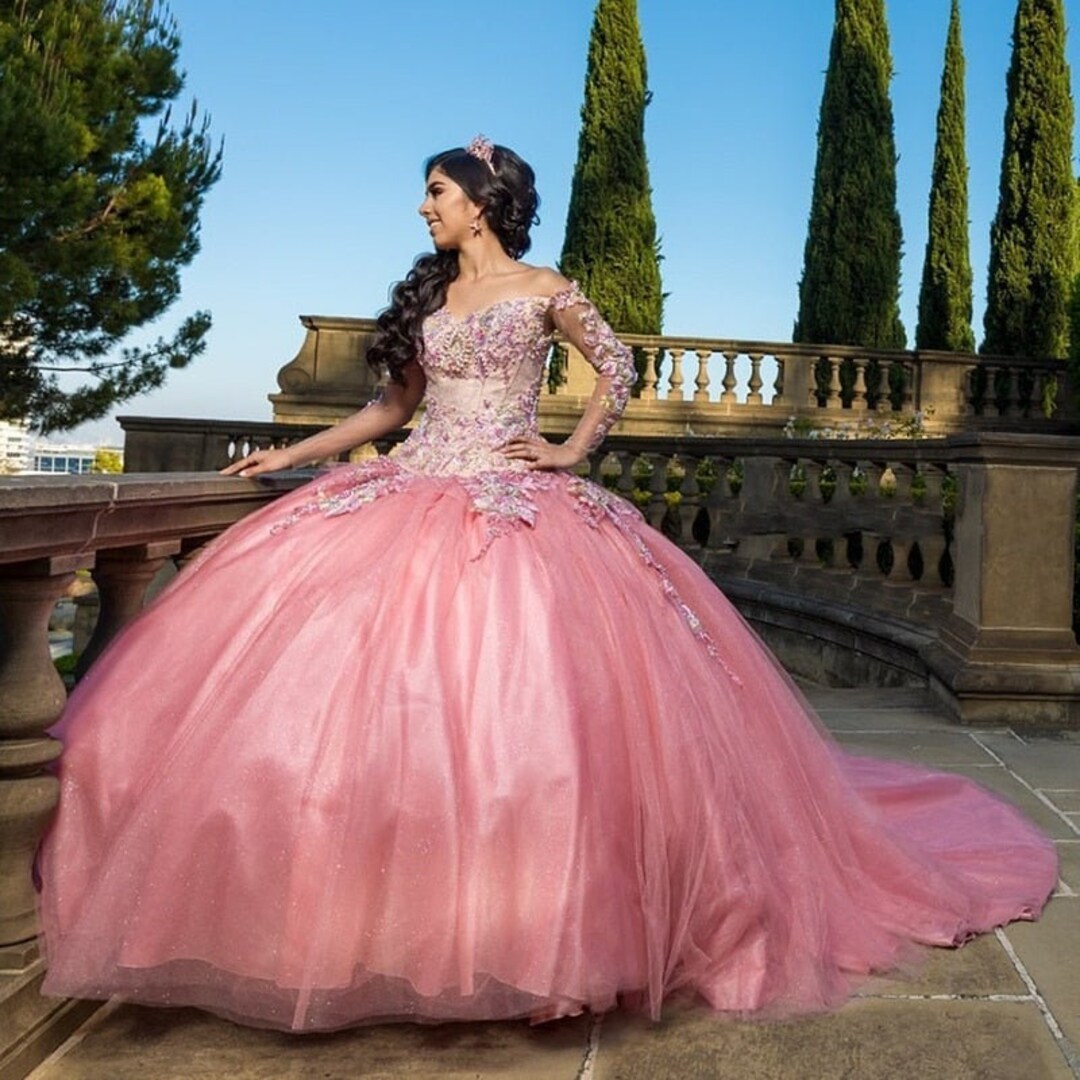 Vestidos De 15 Años Pink Quinceanera Dress With Long Train - Etsy