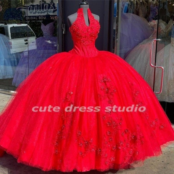 Red Tulle Halter DRess