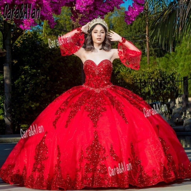 Mexican Dark Red Vestidos De 15 Años Quinceanera Dress With - Etsy