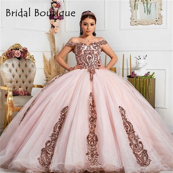 rose gold quinceanera dresses