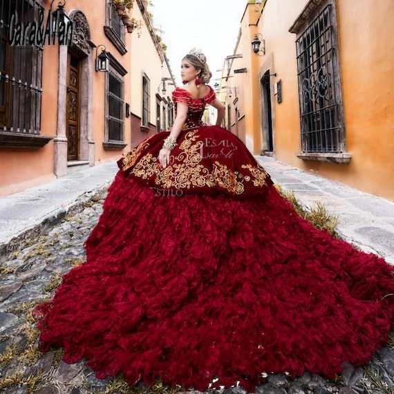 burgundy quince dresses